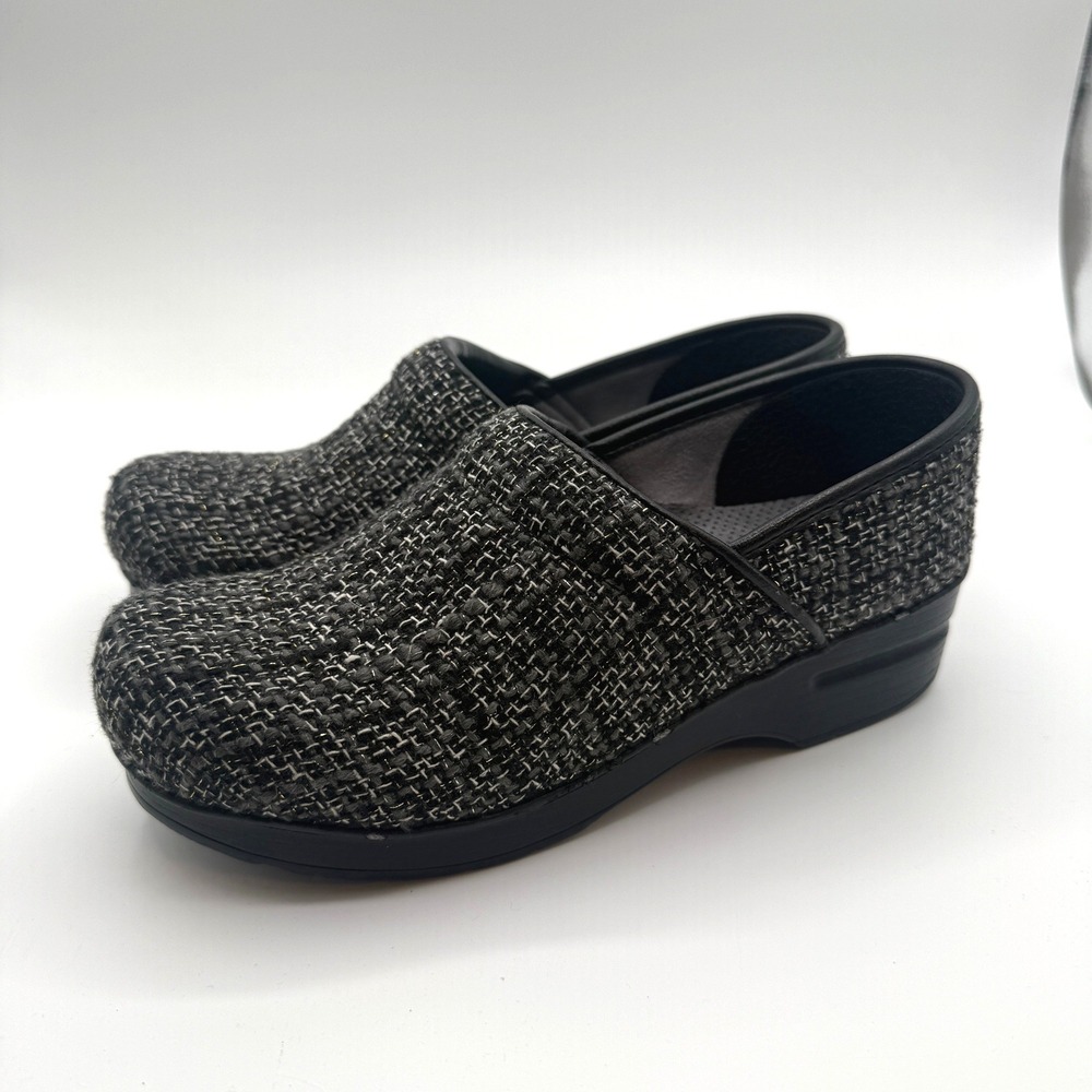 Dansko Clogs Women 39 Black Gray Woven Vegan Professional Nursing Work Shoes